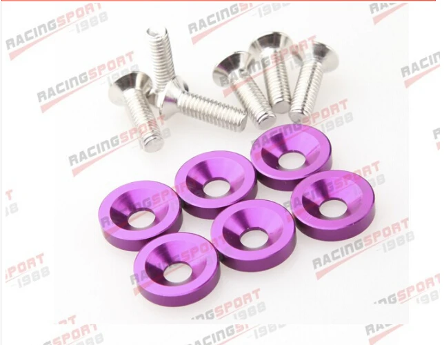 2 PC PURPLE BILLET ALUMINUM FENDER//BUMPER WASHER//BOLT ENGINE BAY DRESS UP KIT