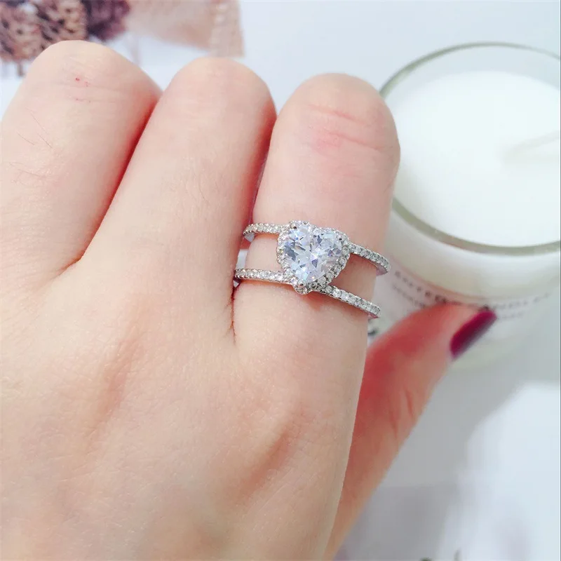 

Bilincolor silver ring 925 heart shape open unique ring for women