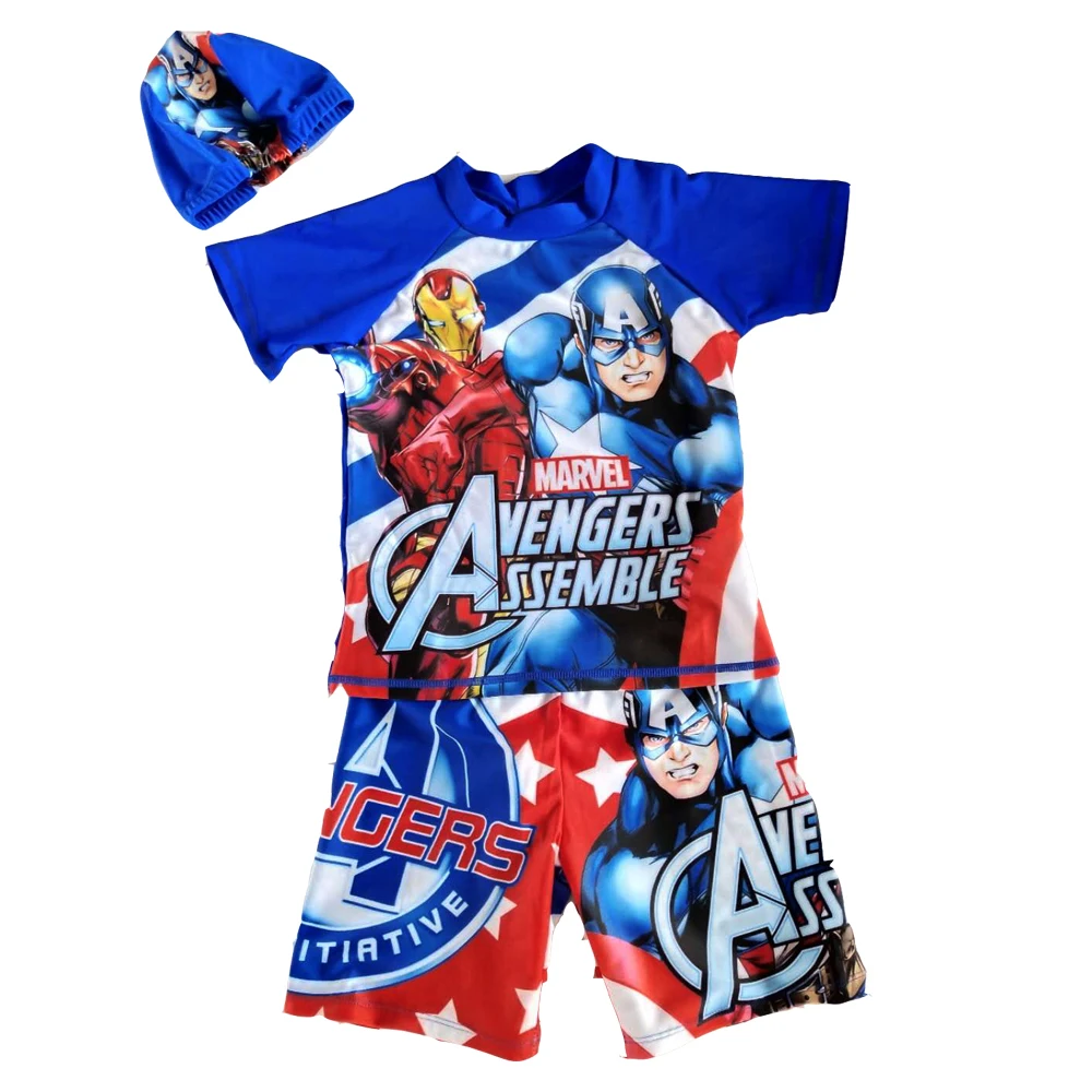 Boys Swimsuit Two Piece Rash Guard UPF50+ Sleeve Sunsuit Swimwear Sets Cartoon Children Swimming Suit With Swimming Cap Bathsuit (3)