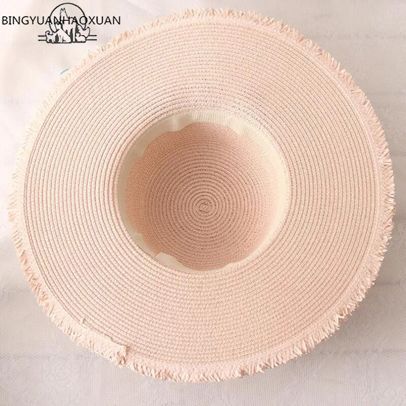 BINGYUANHAOXUAN 2018 الساخن كبيرة حافة قبعات للحماية من الشمس ل الوالدين والطفل نماذج قبعة قش قابلة للطي الإناث عارضة أومبير قبعة صيفية شاطئ كاب