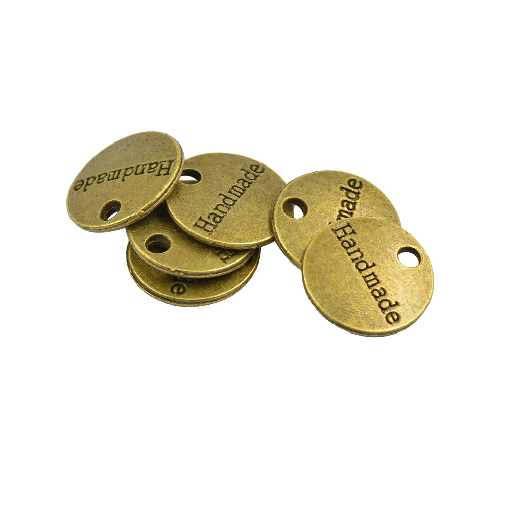 50pcs Antique Bronze Gold Round Handmade Tag Label Charms DIY Jewelry Finding Making