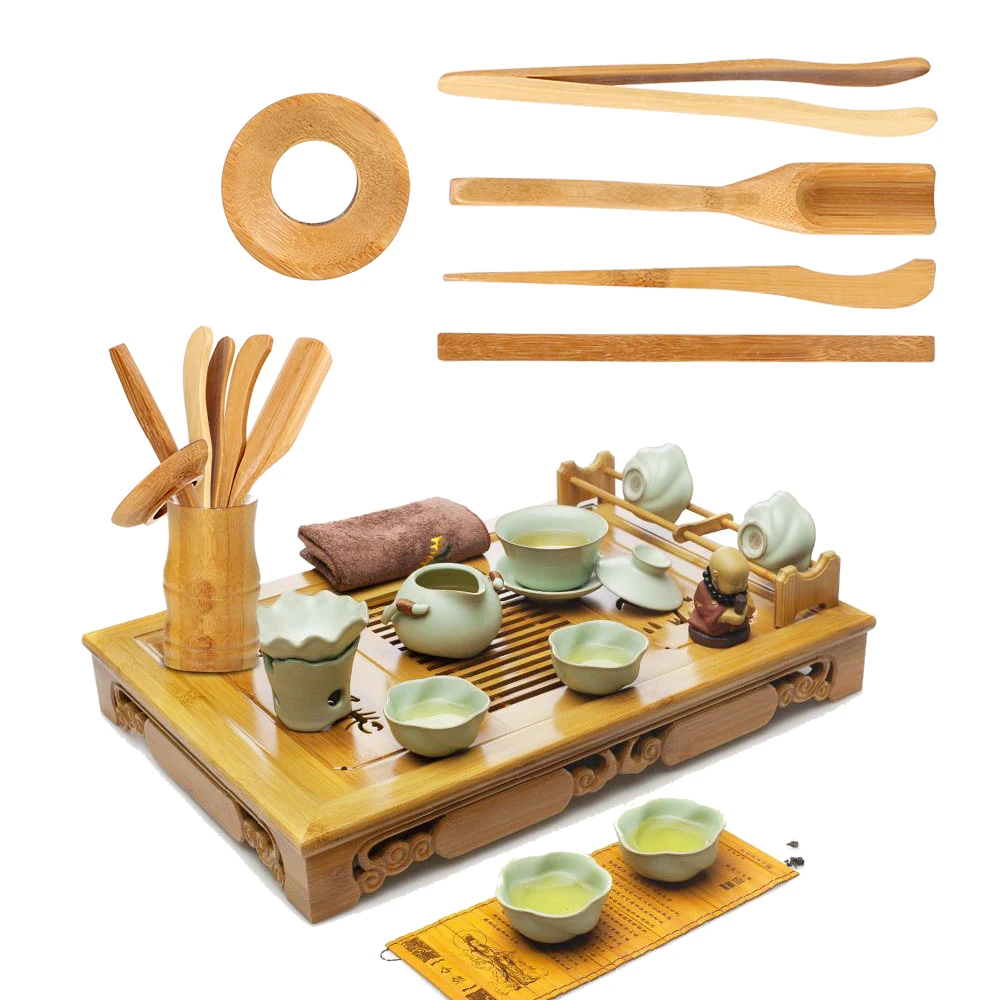 

5 pieces/set Tea Ceremony Utensils Set Bamboo Teaspoons Needle Tweezer Clip Strainer Tong Tube Set Wooden Teaware