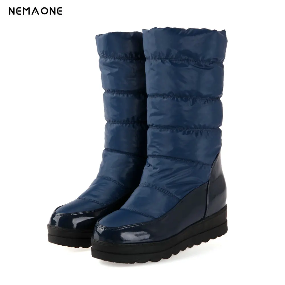 

2019 New women snow Boots winter warm wedges Heels plush Women mid-calf boots down ladies casual shoes large Size 42