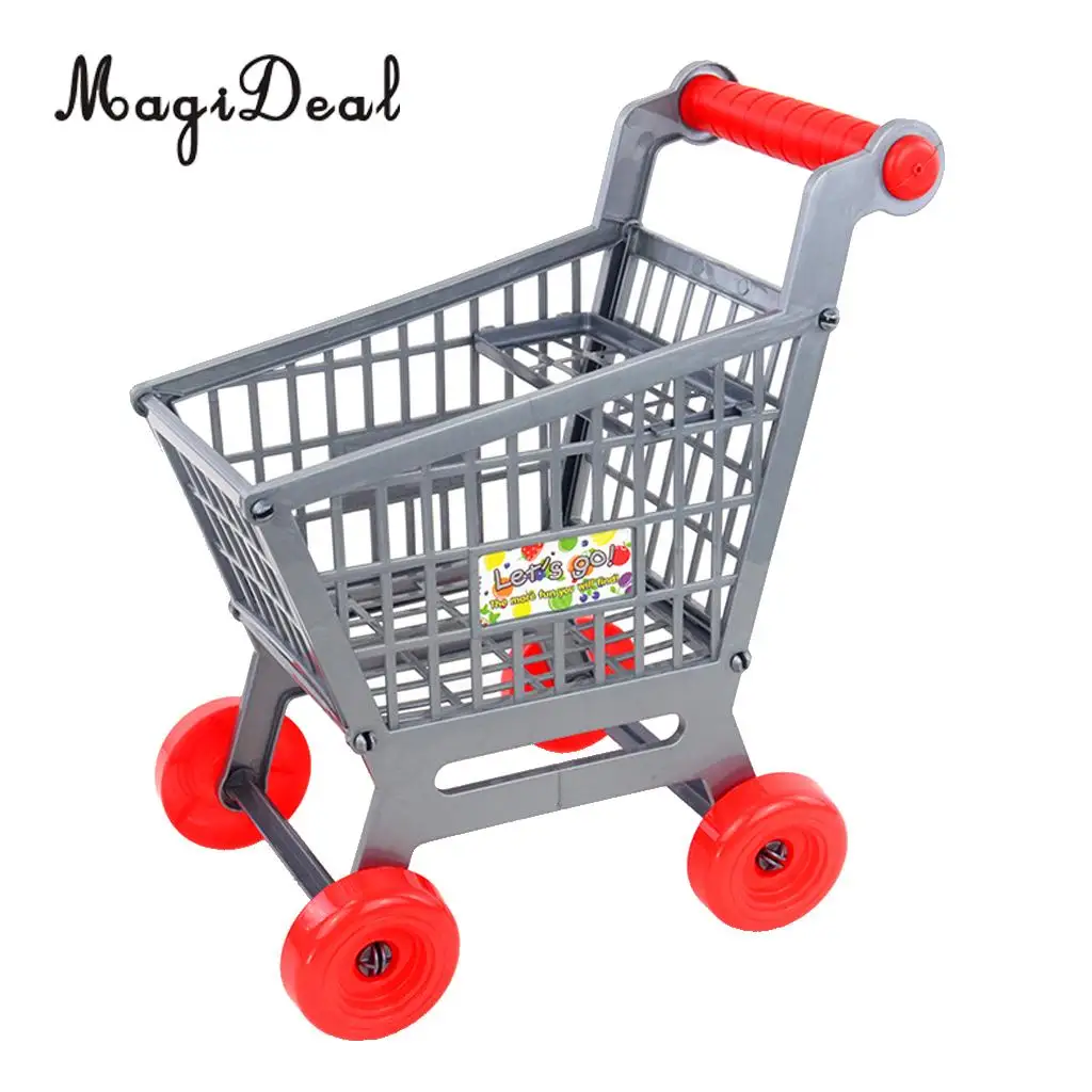MagiDeal Simulation Miniature Supermarket Shopping Hand Trolley Cart for Kids Children Role Play Game Toy Dollhouse Acc Gray