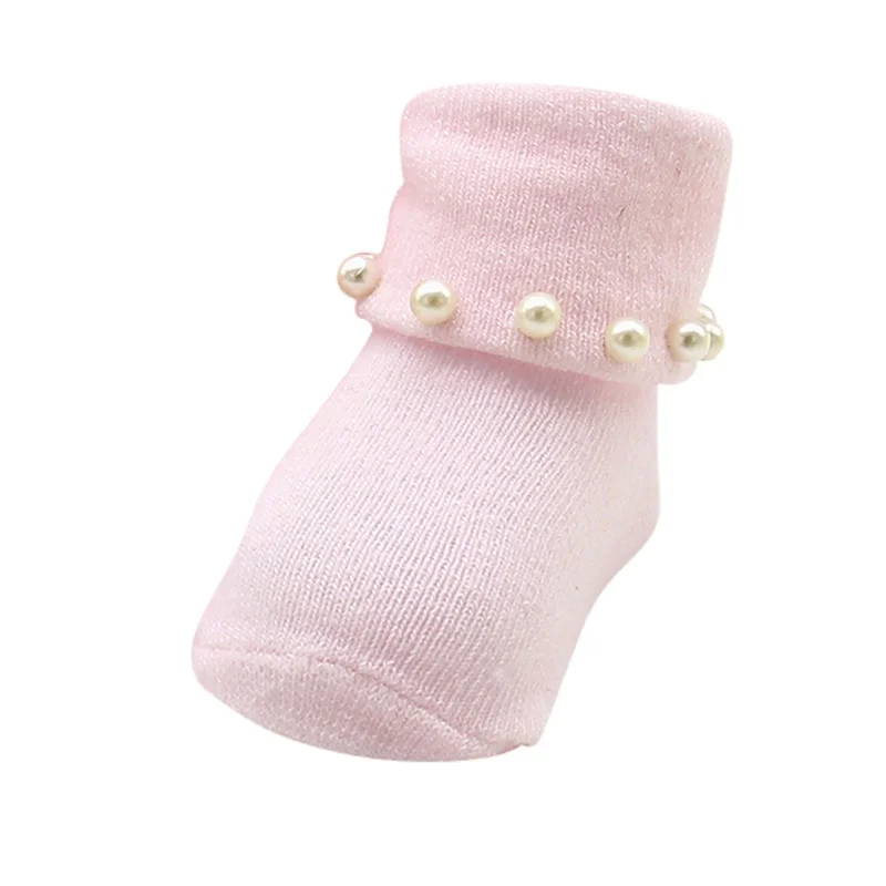Летние для новорожденных милый жемчужина цветок рюшами Кружево принцессы Носки для девочек детские теплые Однотонная одежда Носки для девочек - Цвет: YTM1340 Pink