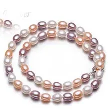 

very good 18" Multi Color Natural Pearl Jewelry 8-9 mm Living Stones--Pearl Necklaces 14k gold plated Fine women jewelry free sh