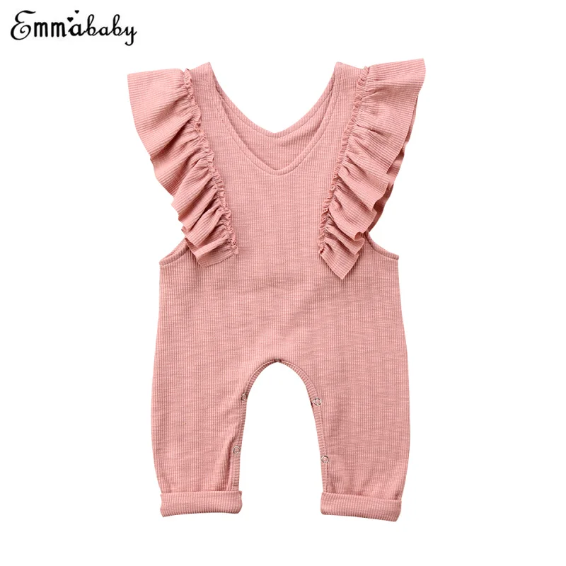 

Kid Baby Girls Rompers Ruffle Sleeve Long Trousers Jumpsuit V Neck Romper Overalls One Piece Girls Outfits Cotton Pants