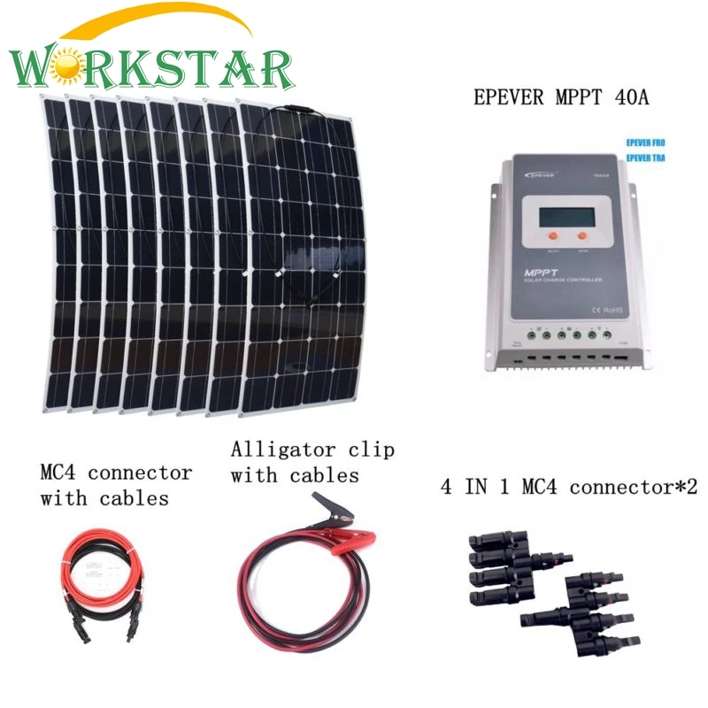 

8pcs Mono 100W Solar Panels Kit with MPPT 40A Controller and Quick Connection Cables Emergency Houseuse 800W Solar Power System