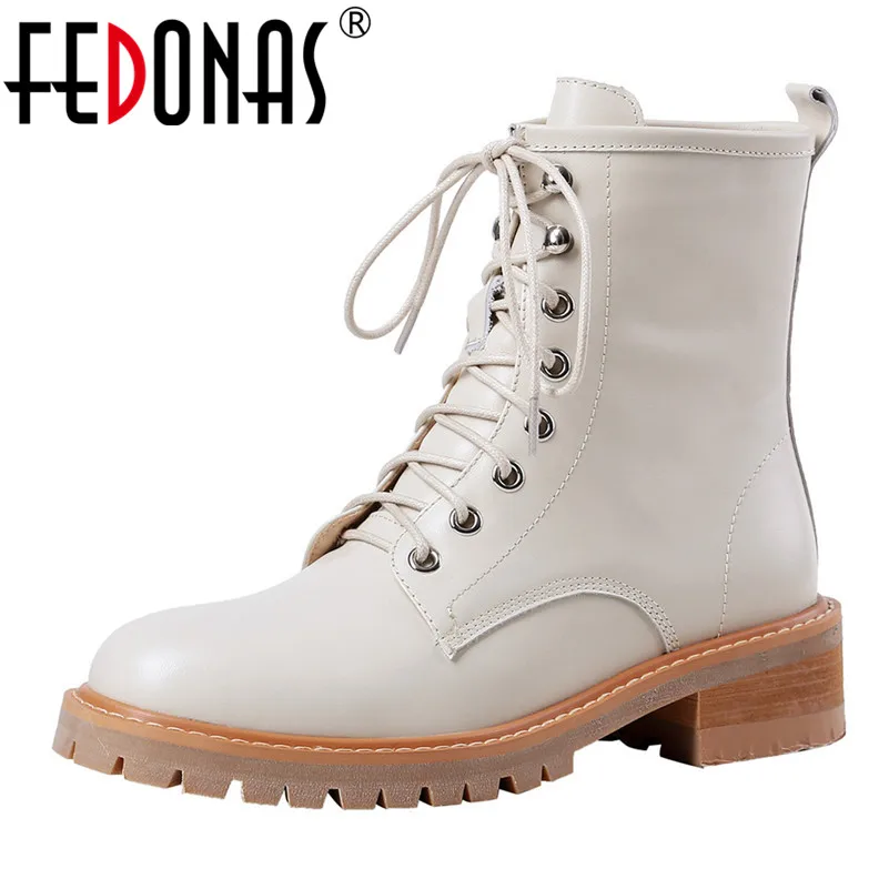 

FEDONAS 2020 New Women Genuine Leather Autumn Winter Ankle Boots Round Toe High Heels Short Boots Party Casual Basic Shoes Woman