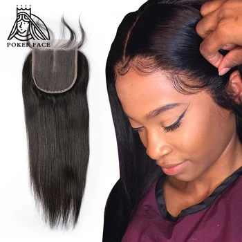 

Poker Face Straight 4X4 Lace Closure 100% Human Hair Indian Middle Part Weaves Free Part 8-20 inch Remy Hair Fast Shipping