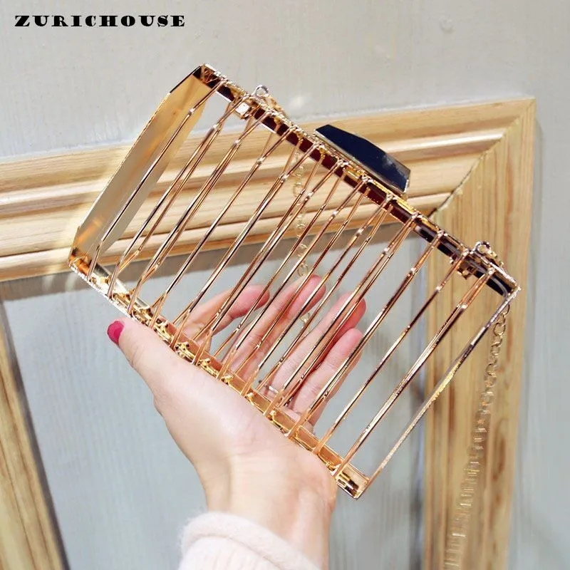 

ZURICHOUSE 2019 Women Evening Clutch Bag Unique Metal Hollow Out Design Ladies Shoulder Bag Crossbody Messenger Party Bag