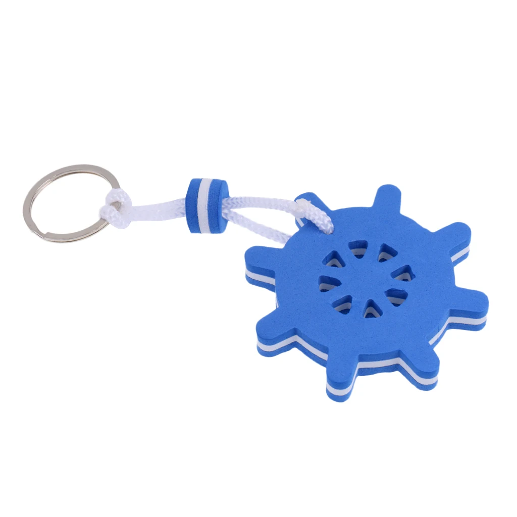 Kayaking Boating Sea Fishing Water Floating Keychain Key Ring-Ships Wheel Rudder Blue