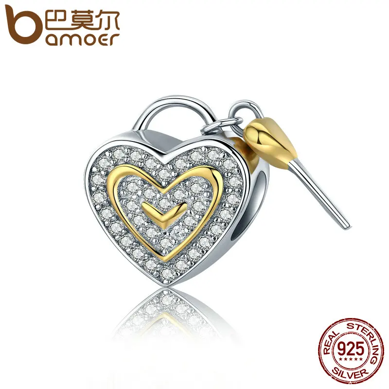 

BAMOER Authentic 925 Sterling Silver Romantic True Love Key Lock Charms fit Women Charm Bracelets & Bangles DIY jewelry SCC464