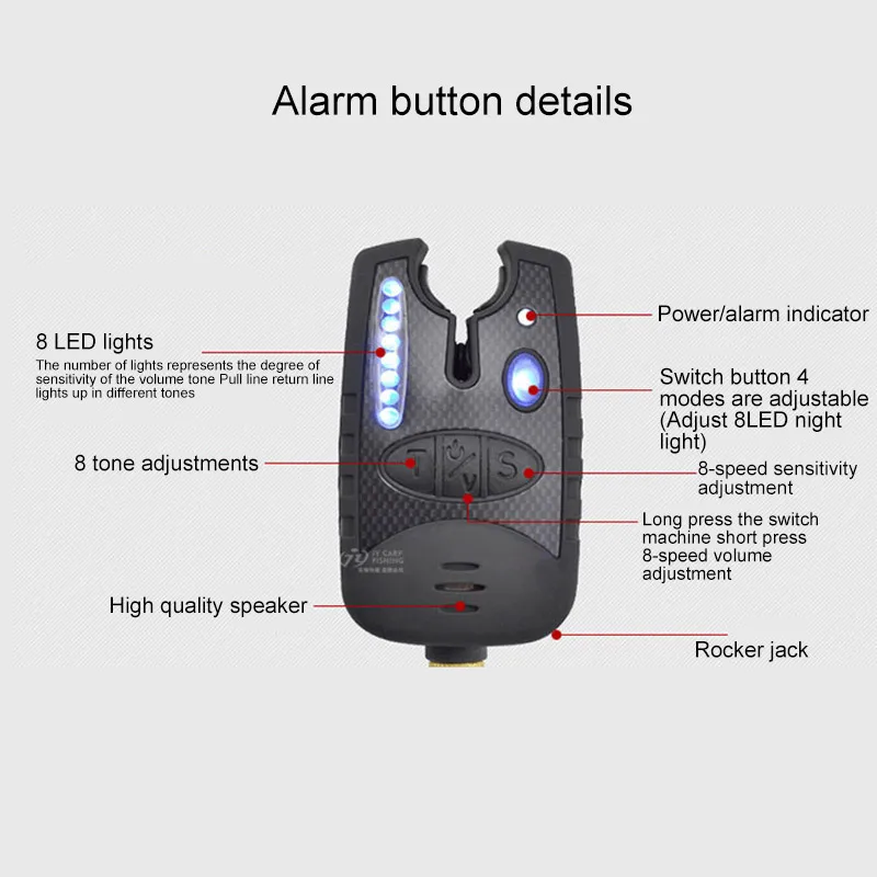 Рыбалка укус сигнализация 8 светодиодный рыболокатор Карп электронный Регулируемый тон громкости чувствительность Звуковой сигнализатор клева сигнализация Карп Рыба Инструмент