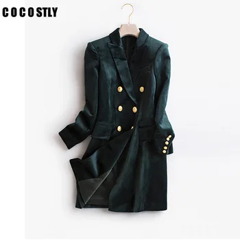 

Autumn Blazer Woman Velvet Suit Slim Casual fashion Suits Jakcet office lady designs double breasted blazer long suit jacket
