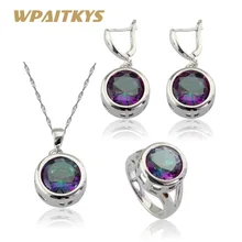 WPAITKYS Круглый Многоцветный Радужный кристалл серебряный цвет Ювелирные наборы для женщин серьги/ожерелье/Подвеска/Кольцо Подарочная коробка
