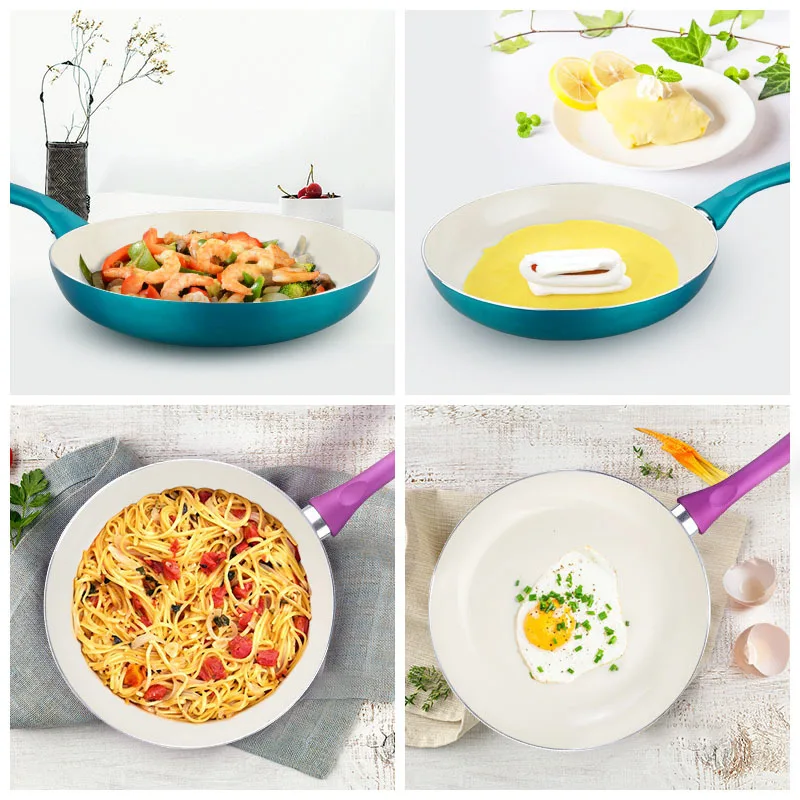 PFDIYF 28CM Colorful Non stick Frying Pan With Ceramic Coating Home Pancake Fried Steak Pot Use for Gas & Induction Cooker|non-stick frying