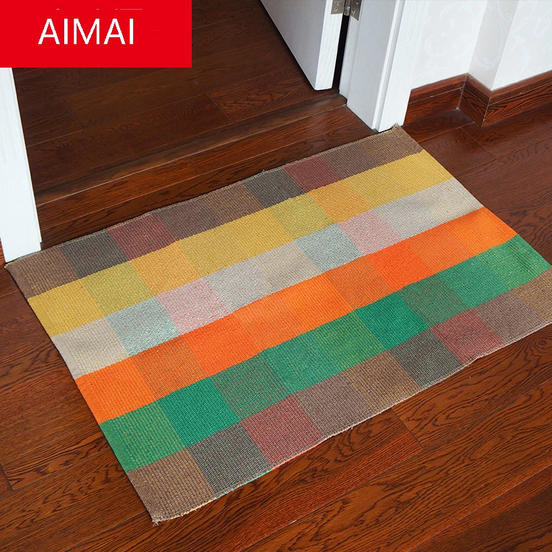 Хлопковый ковер ручной работы, пасторальные решетки, деревенский стиль, коврик/коврик для пола, Нескользящие впитывающие коврики для ванной комнаты