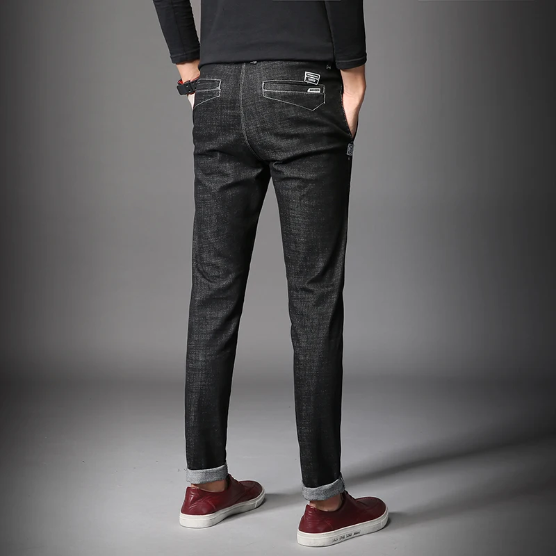 Мужские джинсовые брюки весна осень мужские брендовые модные тонкие сплошной цвет дышащий джинсы высокого качества царапины брюки размер