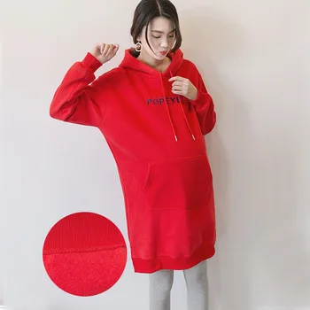 

Maternity Women Mid-long Hooded Long Sleeve Tee Tops New Moms Fleece Soft Cotton Loose Fit Letters Pullover Fashion Hoodies