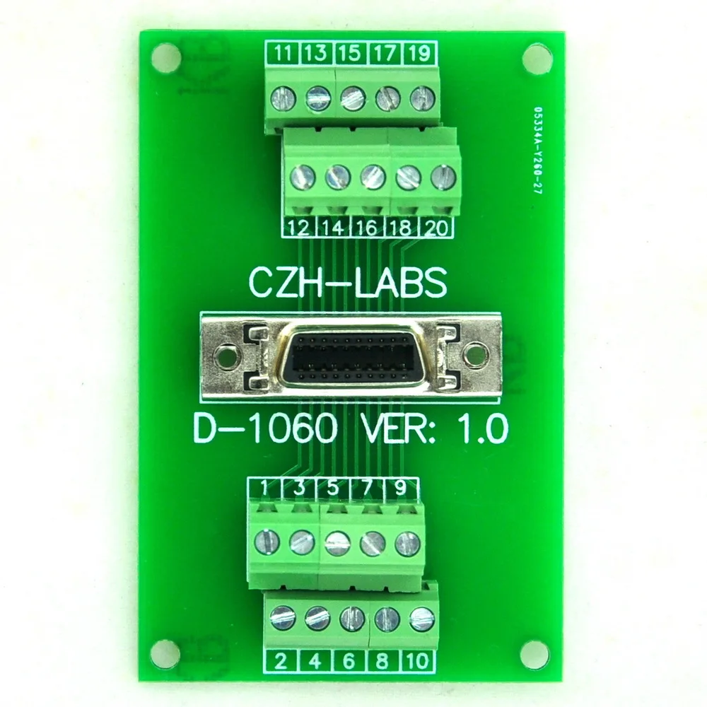 

20-pin 0.05" Mini D Ribbon/MDR Female Breakout Board, SCSI, Terminal Module.