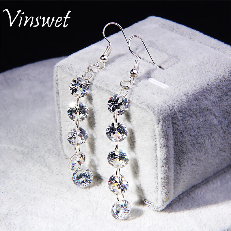 Vinswet Luxury Bling Five High Quality Zircon Crystal Earring Sparkly Rhinestone Dangle For Woman Bridal Jewelry | Украшения и