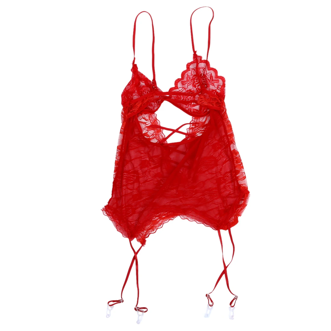 

IMC Red Sexy Lingerie Women Lace Dress/G String/Handcuff/Garter Belt/Stockings Set