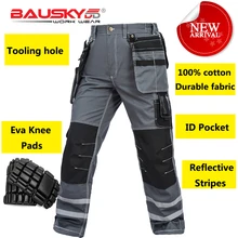 Bauskydd мужские s carperner хлопок серые Светоотражающие рабочие брюки с eva наколенники рабочие брюки мужские