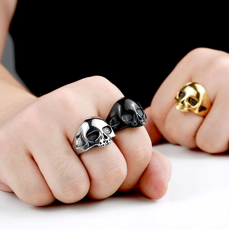 BEIER three colour Men's Punk Black/Silver/Plated-Gold Alien Skull Rings 316L Stanless Steel Fashion Jewelry BR8-198