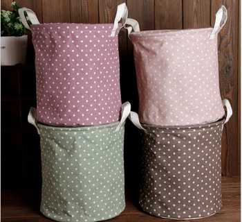 

Free Shipping!Bohimian Style storage bucket Mix Color Spot linen storage bag Waterproof desk organizer laundry bag