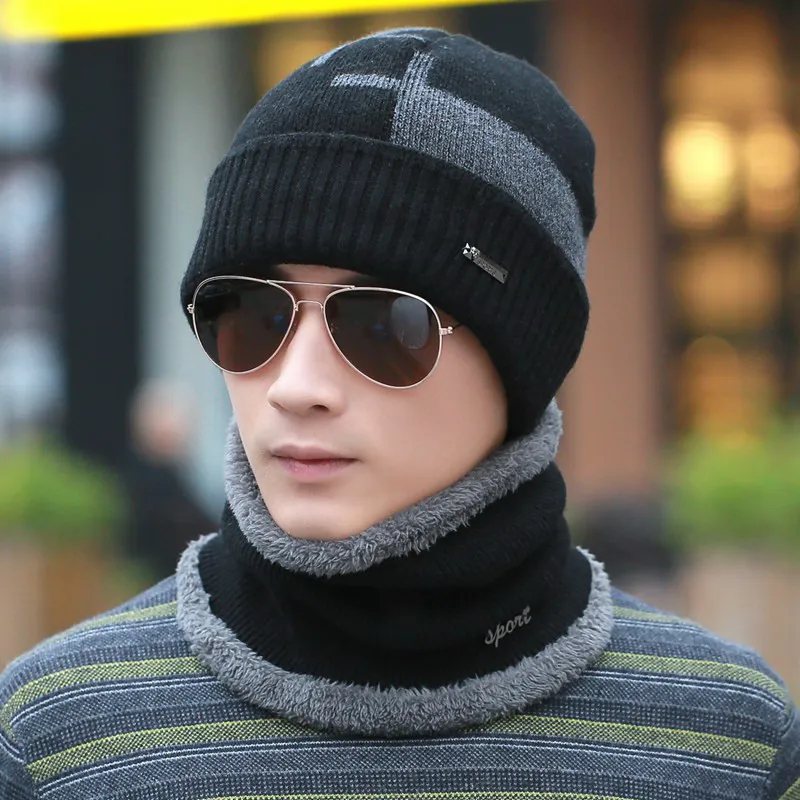 men female warm winter cap scarf twinset thick cloth knit hat windproof thermal scarves keep warm sets winter fashion