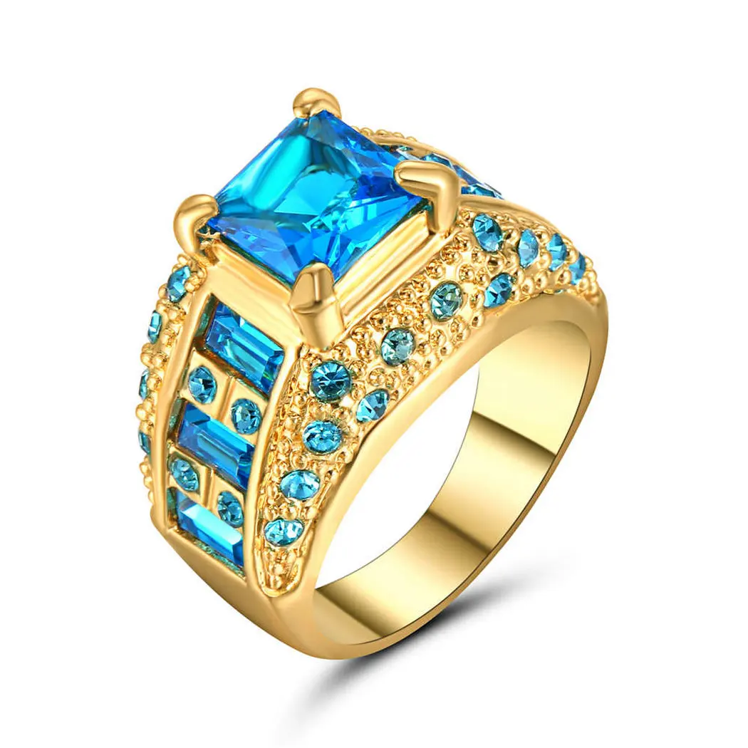 Женские обручальные кольца золотого, серебряного, черного цвета, небесно-голубого циркония, Размер 9, роскошные красивые обручальные ювелирные изделия - Цвет основного камня: RA148