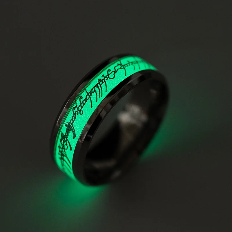 

Hot Sale Finger Rings Accessories Gold Silver Stainless Steel Lord of the Rings for Women Glow In the Dark Ring Men
