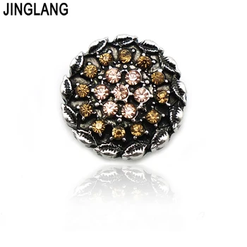 

JINGLANG Latest Retro Silver Plated Orange Rhinestone Metal 18mm Snap Button Bracelet Accessories Jewelry