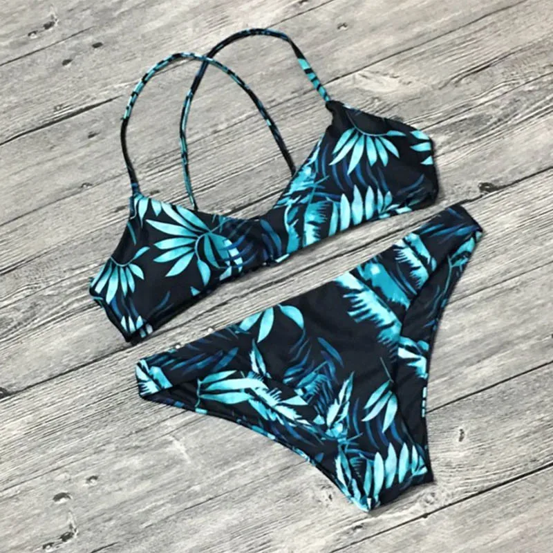 Leaf Printed Swimsuit 2018 Retro Bikinis Maio Feminino Praia Brazilian