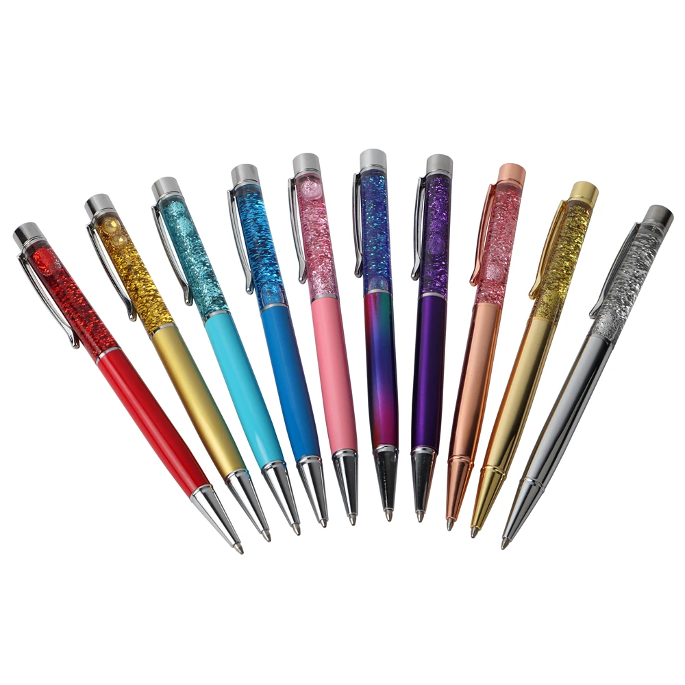 

Ballpoint Pen Creatively Luxury Ball-point Flow Oil Crystal Gold Foil Metal Copper Colorful High-grade Gold Powder Quicksand Pen