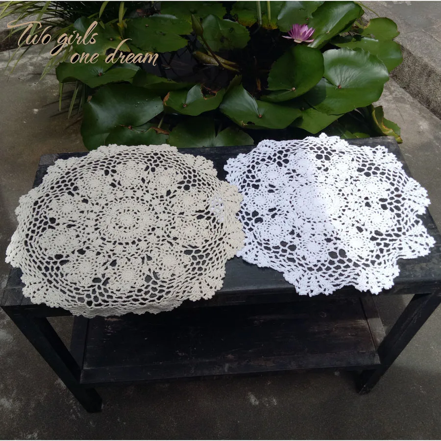  Handmade Crochet Hook Tablecloth Shooting Disc Pad Props Pure Beige White Cotton Decorative Round T