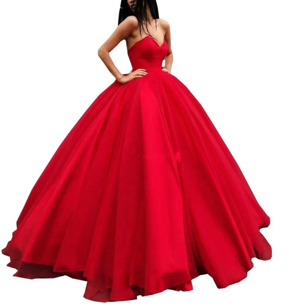 

Vestidos de Noiva Ensotek Elegant Red Evening Dress Long 2019 Tulle Ball Gown Sweetheart Prom Party Dress Abiye Robe De Soiree