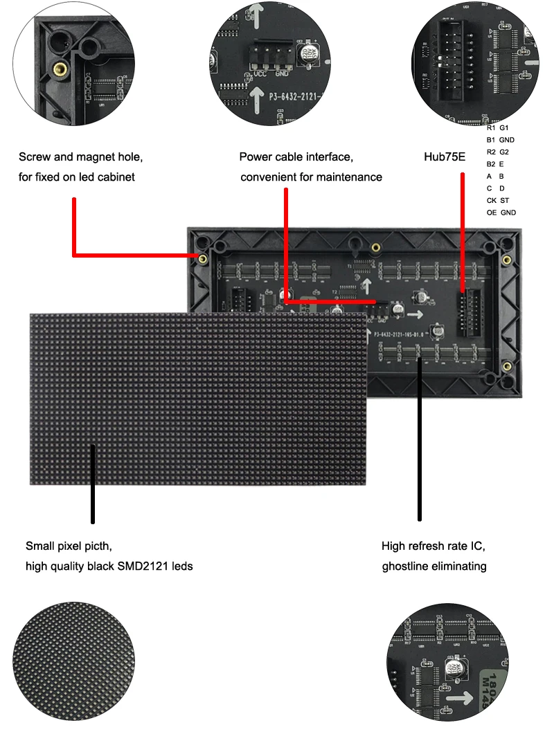 64x32 P3 светодиодные цифровые часы RGB светодиодная матрица 192x96 мм HD P3 Светодиодная панель