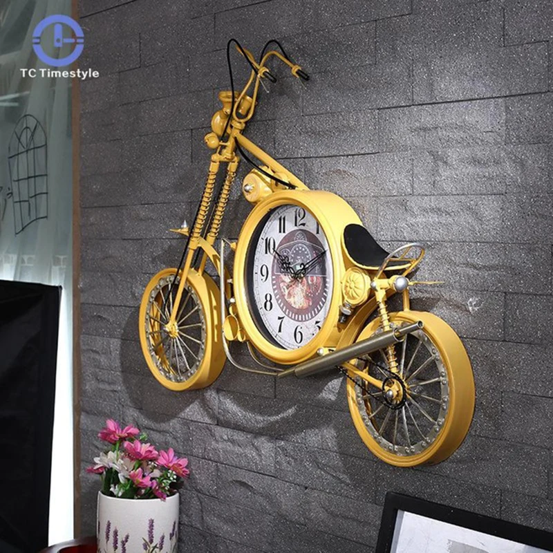 Большие настенные часы Креативный мотоциклетный настенные часы Гостиная бытовых домашний Декор Ретро Железный велосипедов цифровые часы