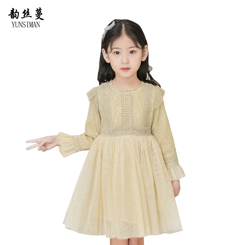 

2018 Spring Girl Dress 4 6 8 10 12 Years Kids Long Sleeve Cotton Lining Lace Party Evening Dress Girls Summer Clothes 7 9 11L07