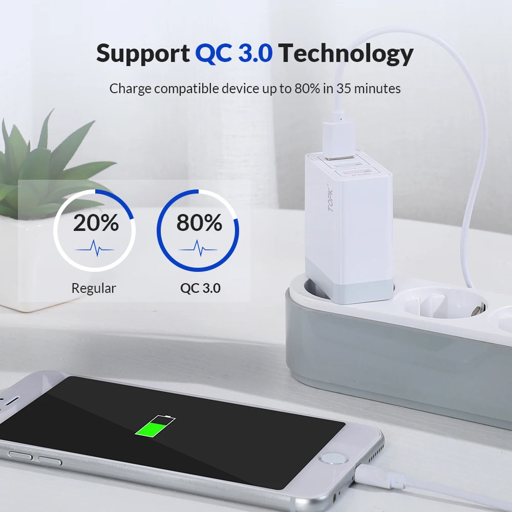 TOPK سريعة تهمة 3.0 USB شاحن سامسونج S10 S9 شياو mi mi 9 الأحمر mi ملاحظة 7 سريع QC 3.0 الاتحاد الأوروبي السفر الحائط الهاتف المحمول شاحن