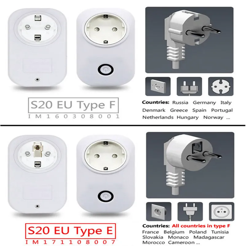 Sonoff S20 штепсельная вилка европейского стандарта типа E умный дом Wifi розетка