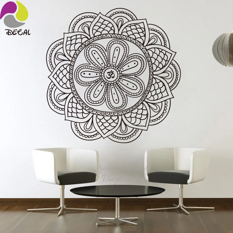 Mandala Yoga Art Wall Sticker Living Room Mediation Lotus India buddha Om Symnol ornament Mehndi Wall Decal Murais DIY Vinyl (2)