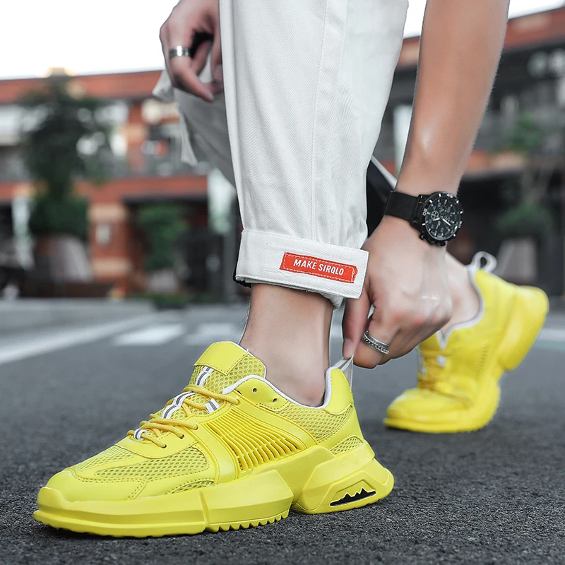 Vintage Blue Yellow Sneakers Men Outdoors INS Running Shoes Male Walking Jogging Trainers Summer Breathable Comfortable Shoes