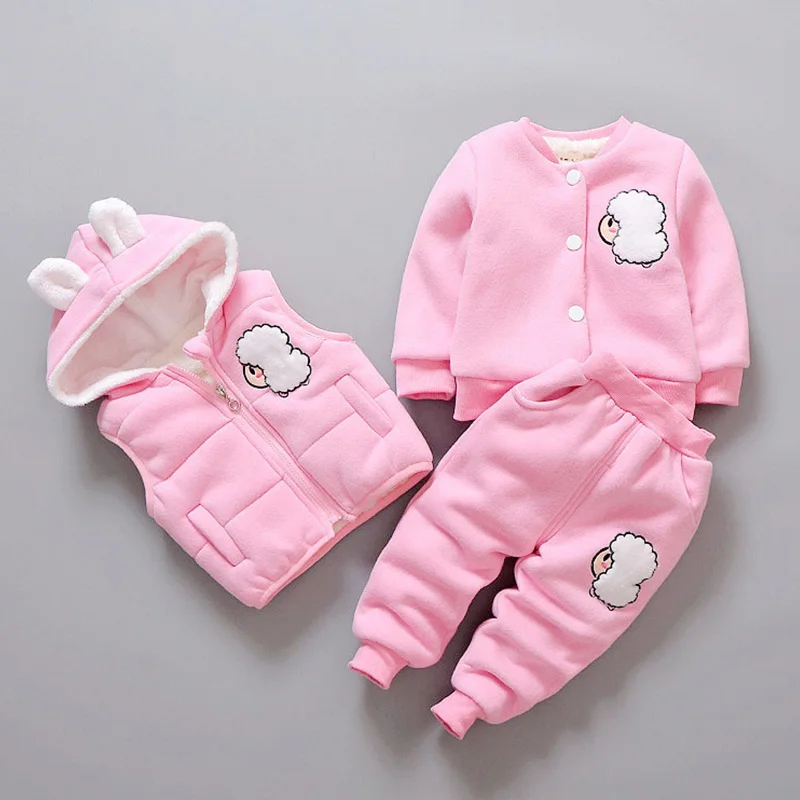 

Cute Animal Kids Baby Girls Clothing Sets 3pcs 0-4 Years New Autumn Winter Warm Velvet Toddler Girl Clothes Outfit Suits Z298