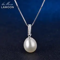 LAMOON 9 мм 6.5ct 100% натуральный пресноводный ювелирные изделия из жемчуга 925 пробы серебряные украшения платиновая подвеска цепочки и ожерелья