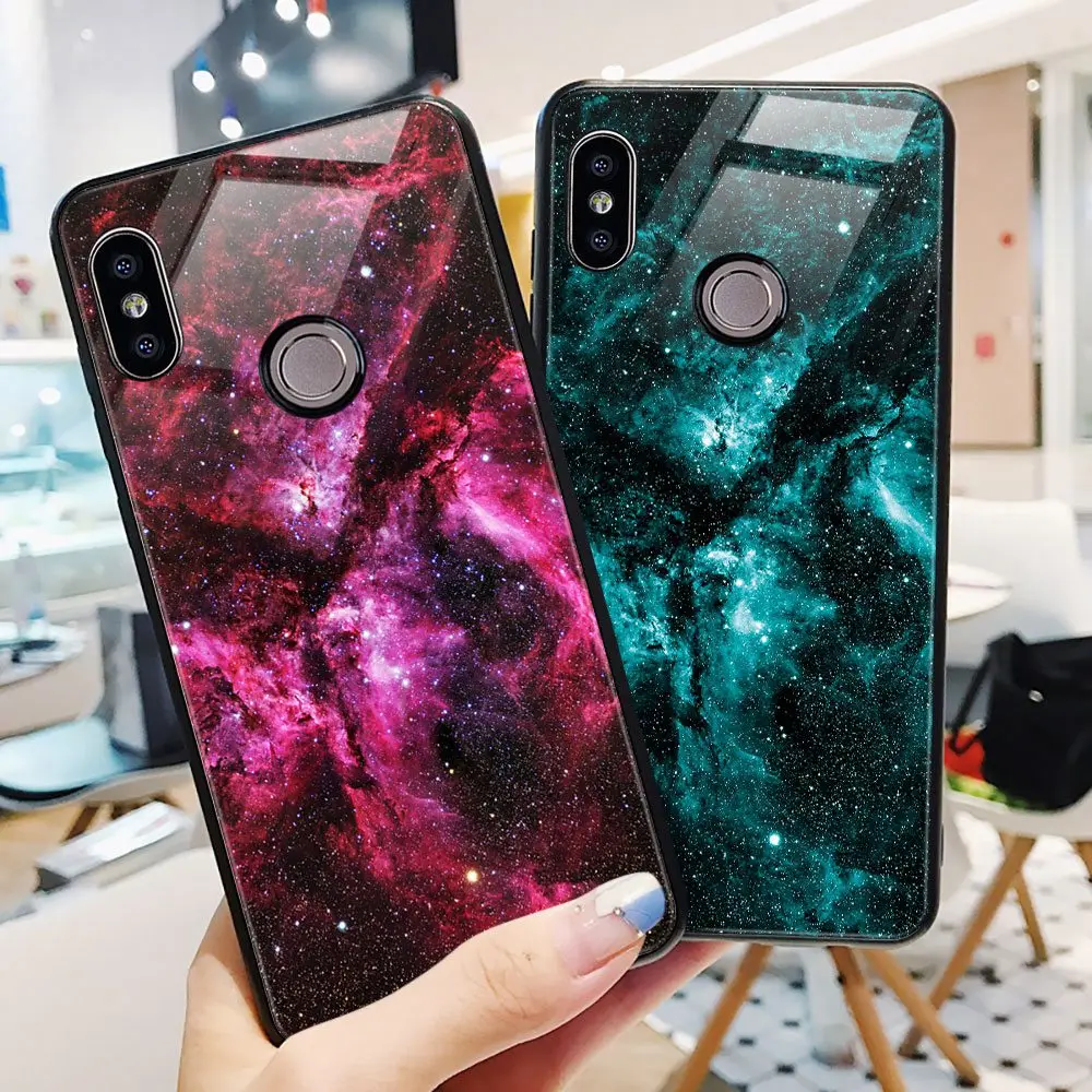 Чехол TOMKAS с космическим стеклом для Xiaomi Redmi Note 5 6 Pro чехлы Pocophone F1 силиконовый чехол