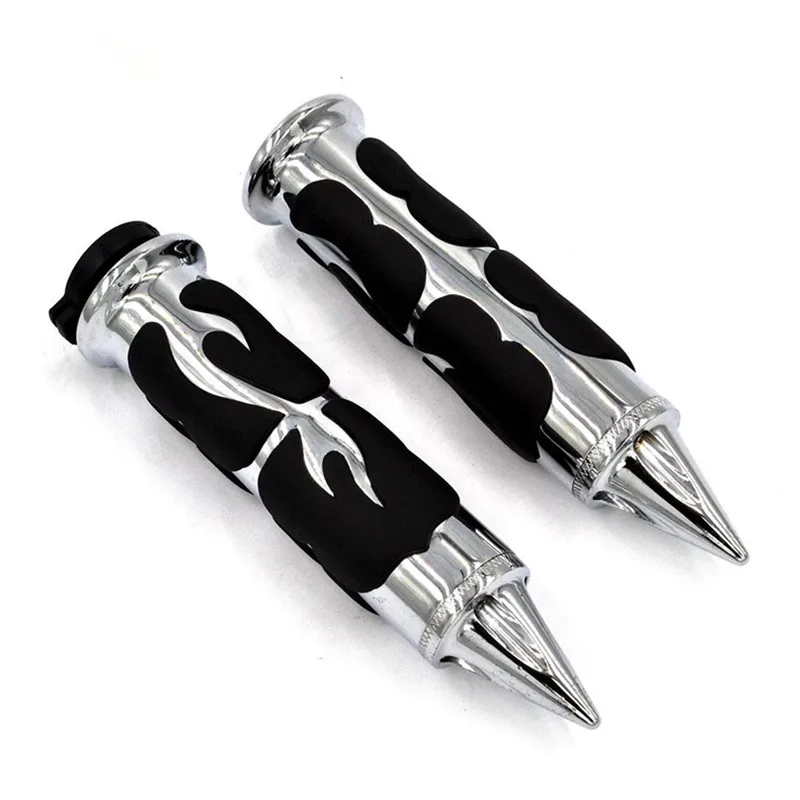 A Pair 1 25mm CNC Motorcycle Chrome Flame Handle Bar Hand Grips for Harley Honda Shadow