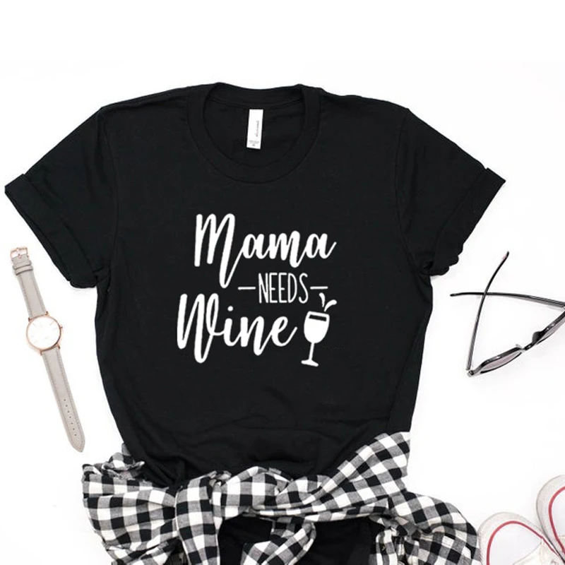 Mama Needs Wine T-shirt Tired As Mother Lover Tee Funny Hipster Cotton Graphic Trendy Tops Mom Gift Vintage Outfits | Женская одежда